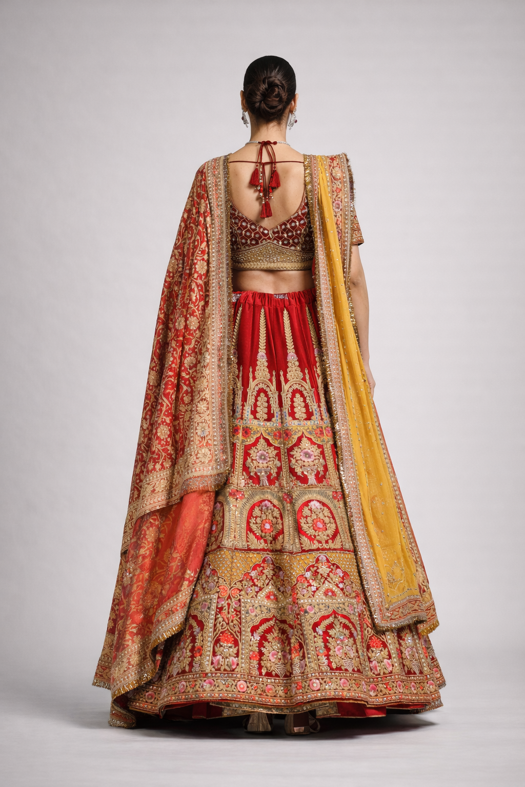 Royal Crimson Bridal Lehenga Set with Zardozi Embroidery & Heritage Dupatta