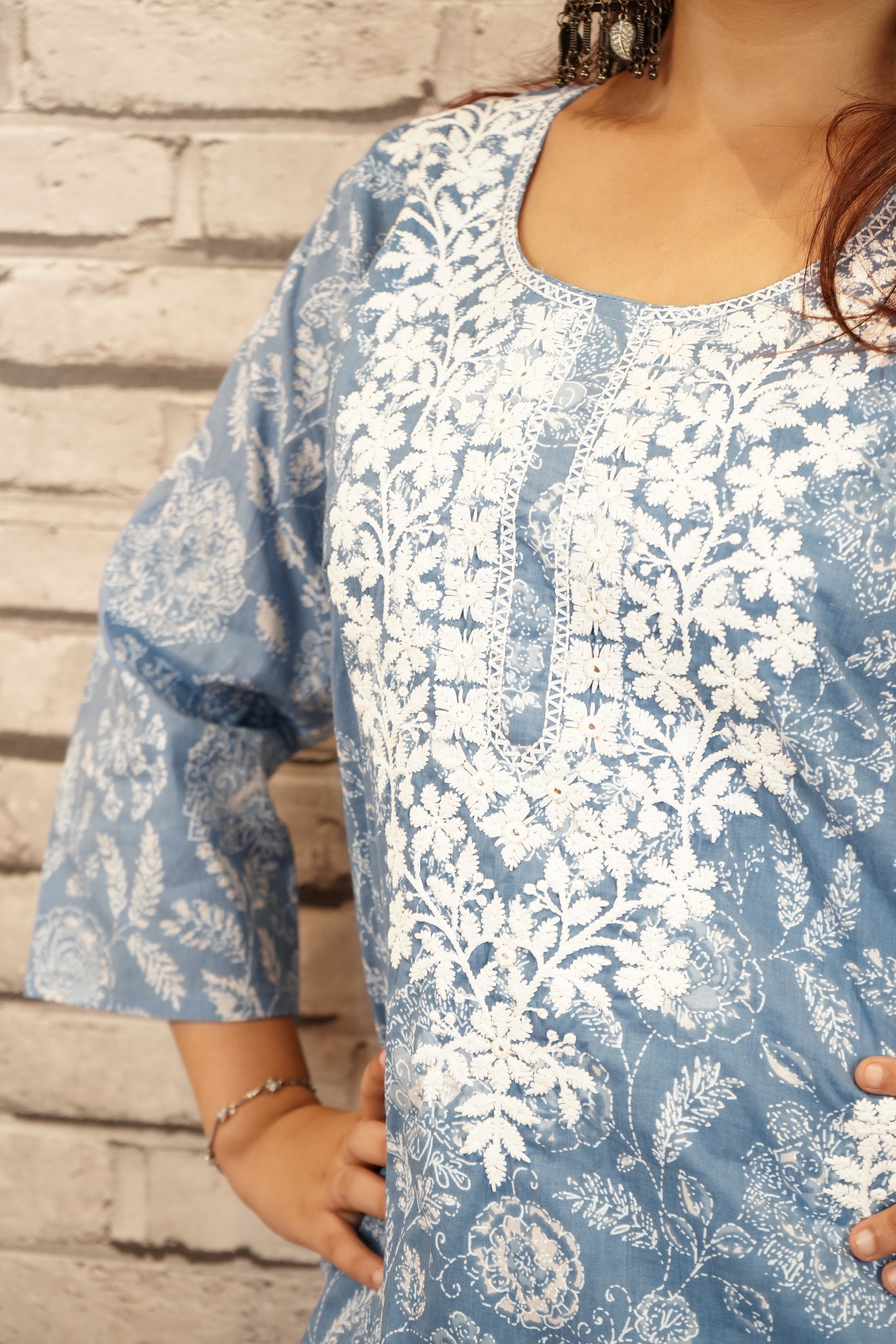 Sky Blue Embroidered 3 Pc Cotton Suit Set for Women – Comfortable & Chic