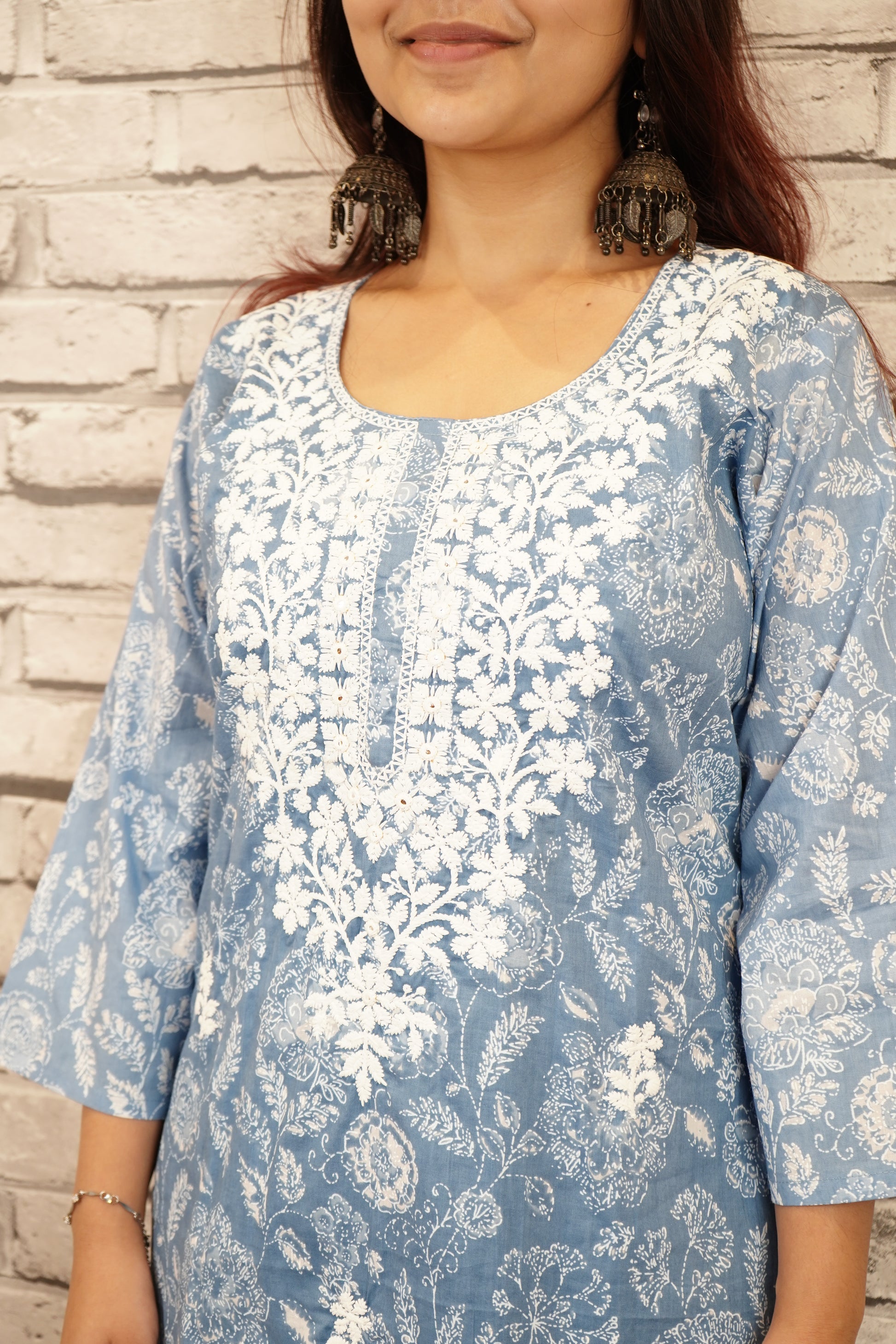 Sky Blue Embroidered 3 Pc Cotton Suit Set for Women – Comfortable & Chic