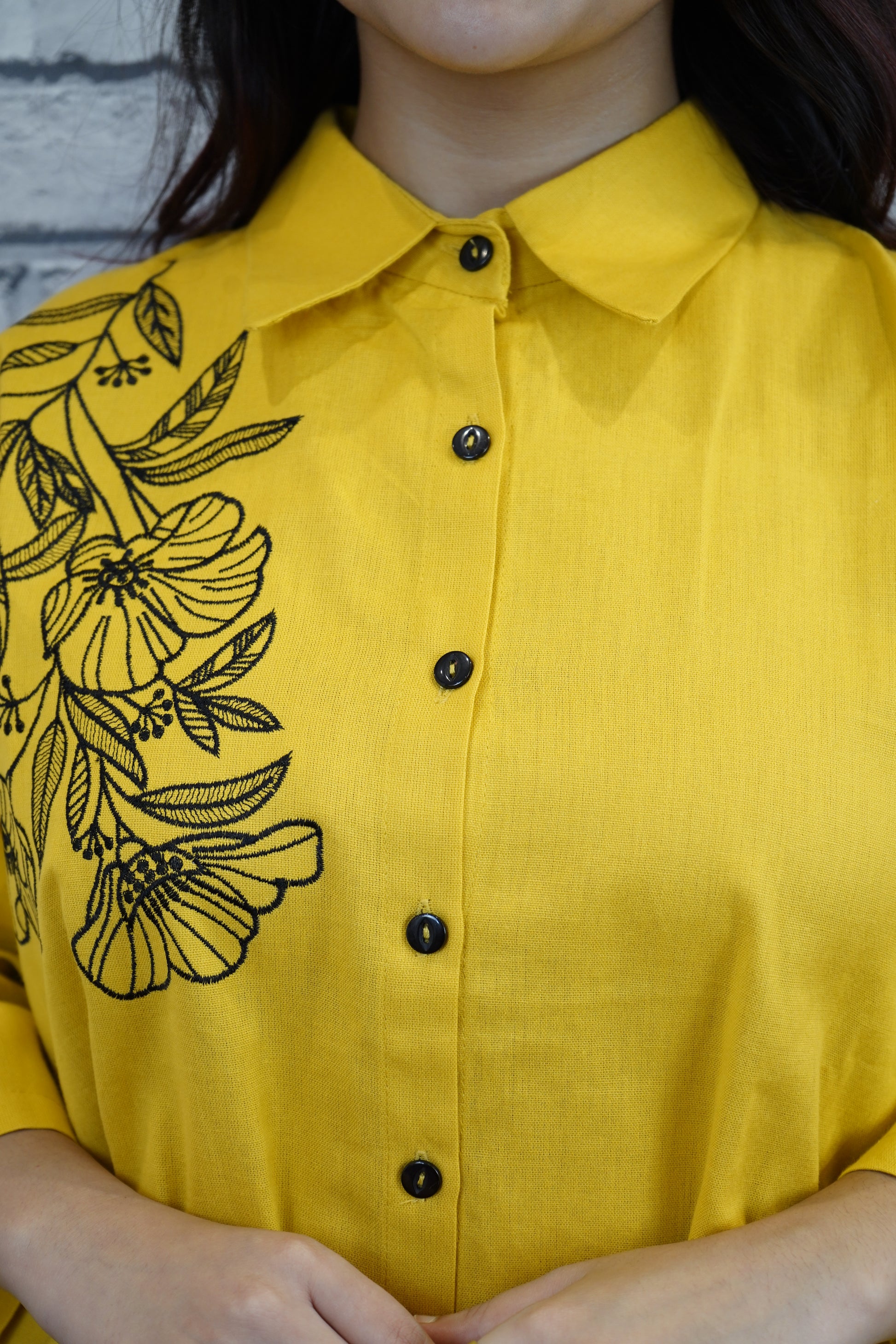 Yellow Cotton Cord Set with Hand Thread Embroidery