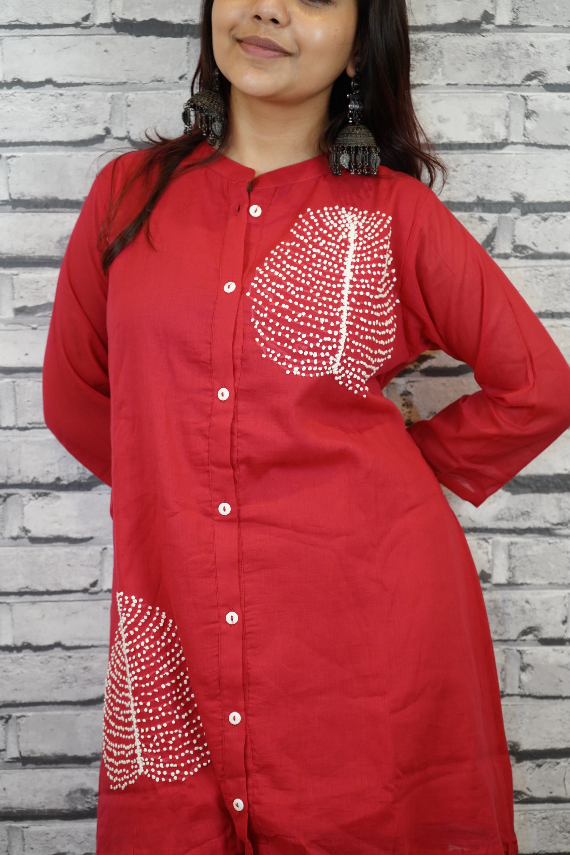 Red Cotton Cord Set with French Hand Embroidery – Classy Festive Look