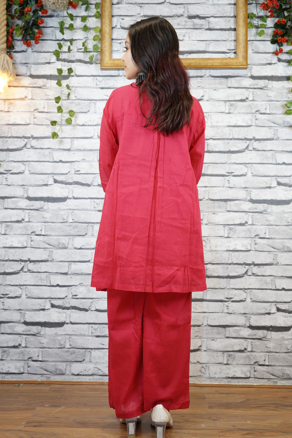 Red Cotton Cord Set with French Hand Embroidery – Classy Festive Look