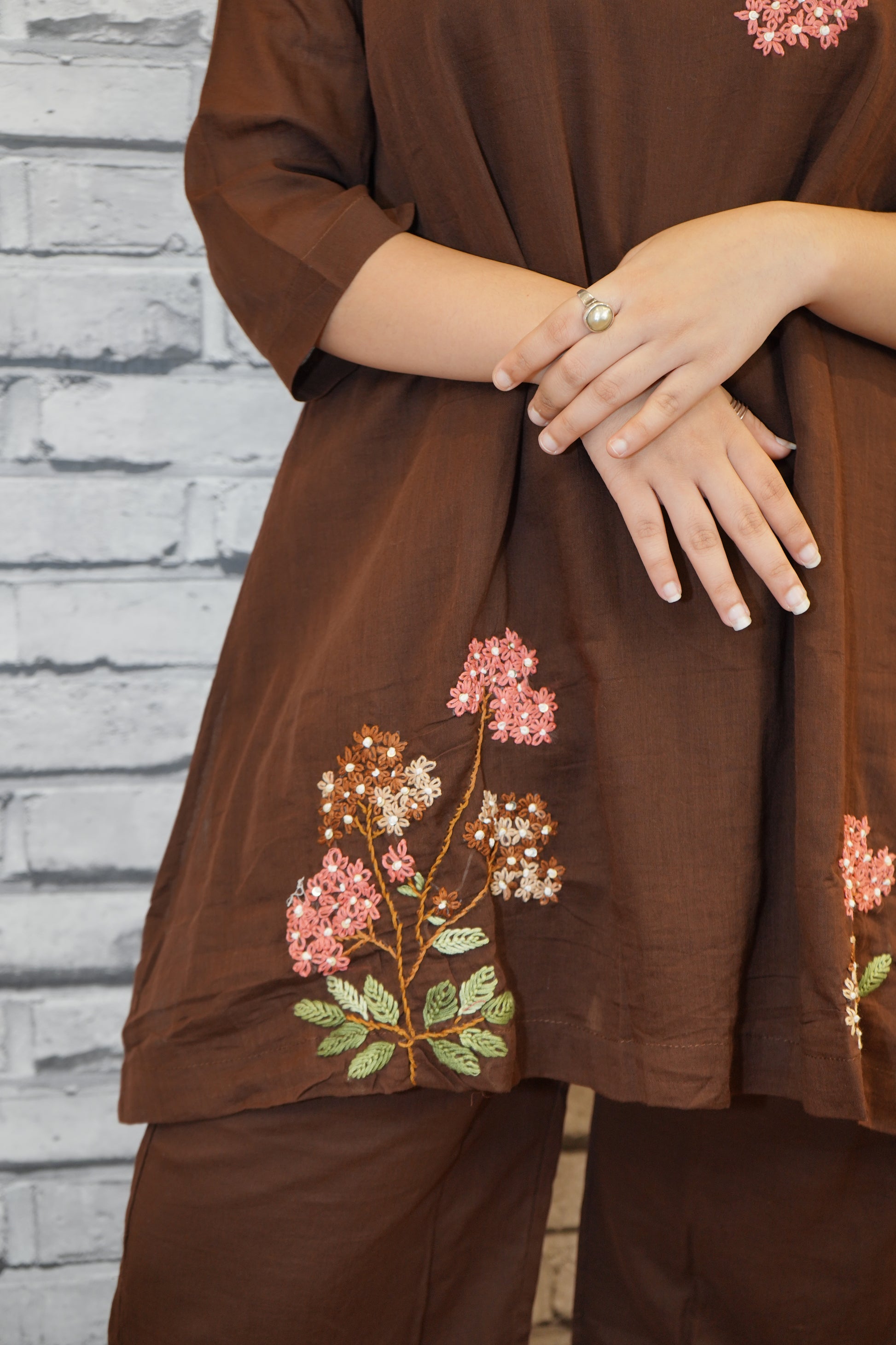 Mul Cotton Coord Set with Hand French Embroidery – Soft & Elegant Festive Wear