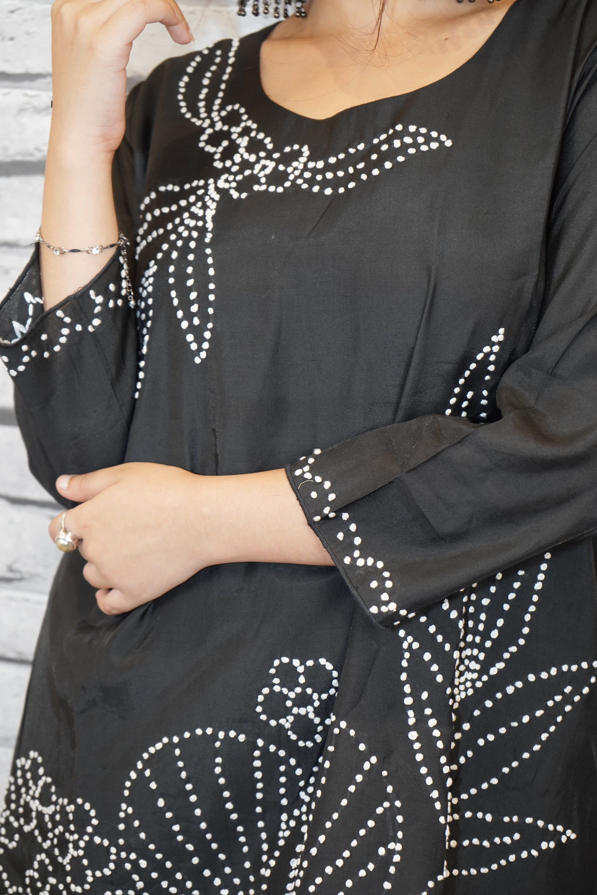 Black Crepe Cotton Coord Set with Hand French Knot Embroidery – Elegant Daily Wear