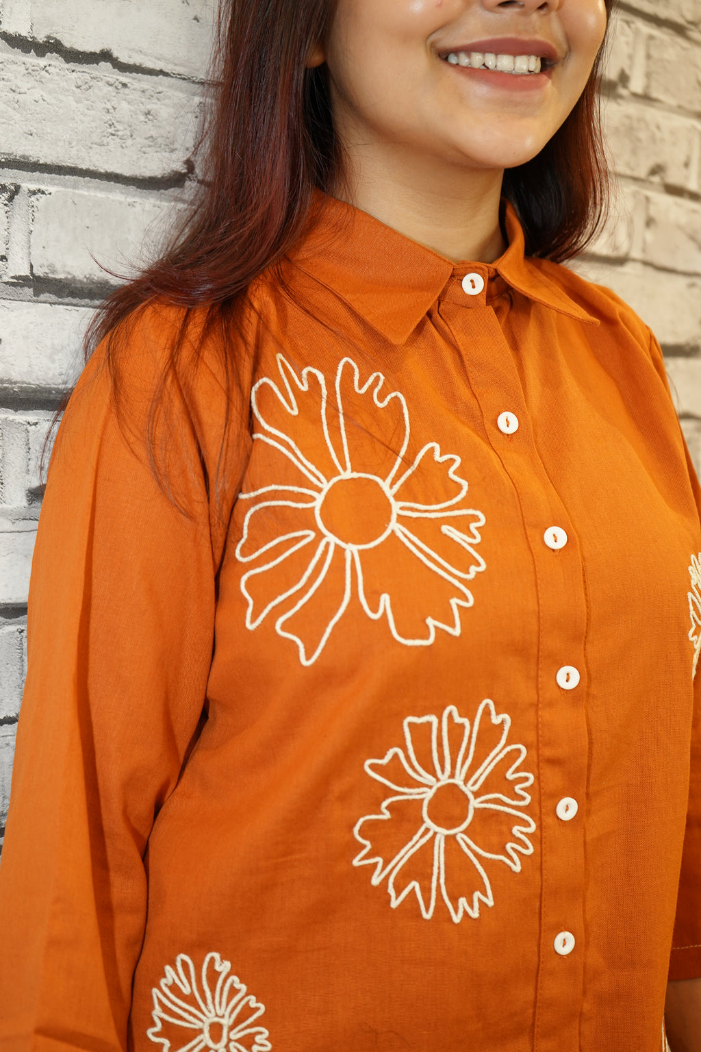 Brick Red Co-ord Set for Women, Ethnic Thread Work