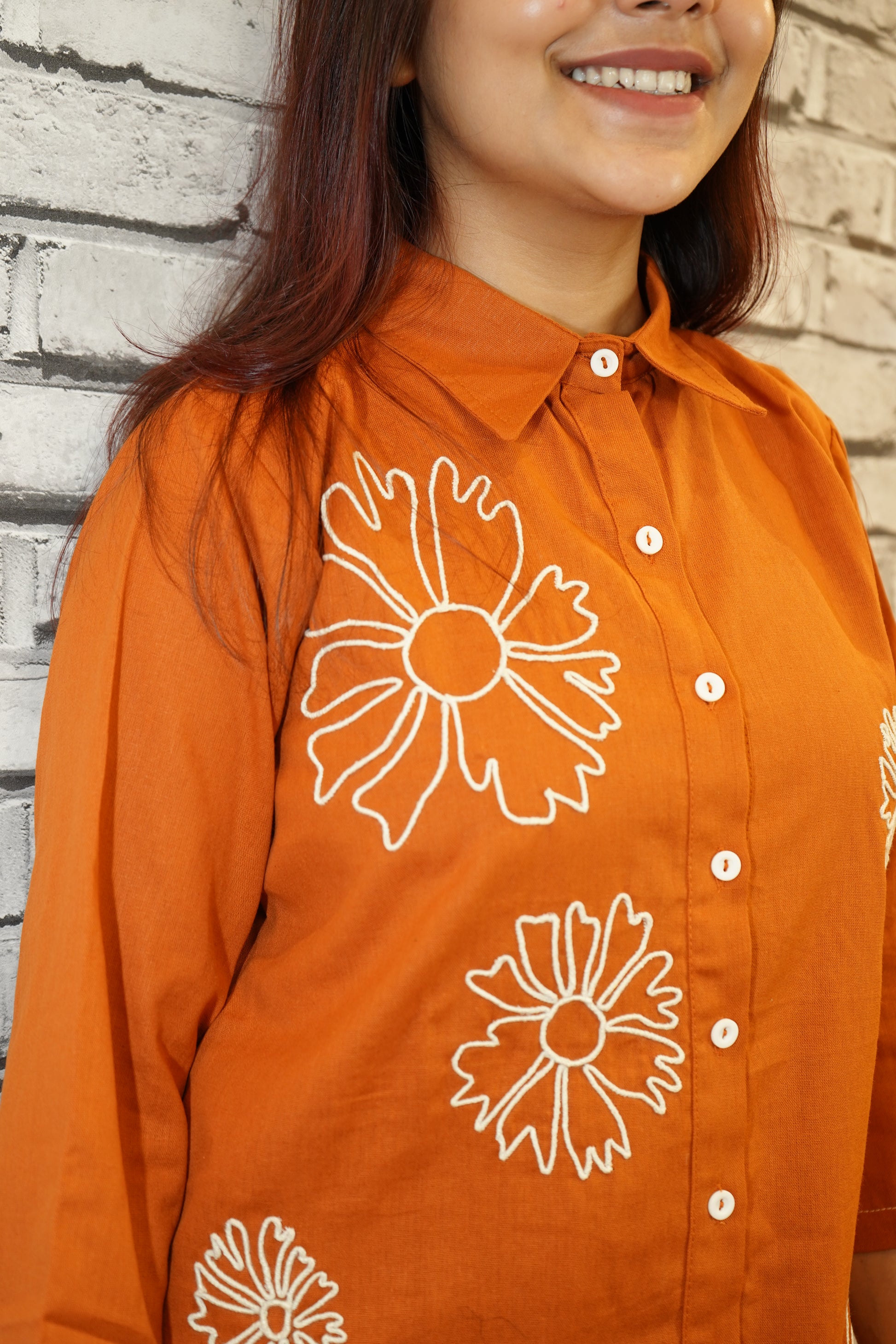Brick Red Co-ord Set for Women, Ethnic Thread Work