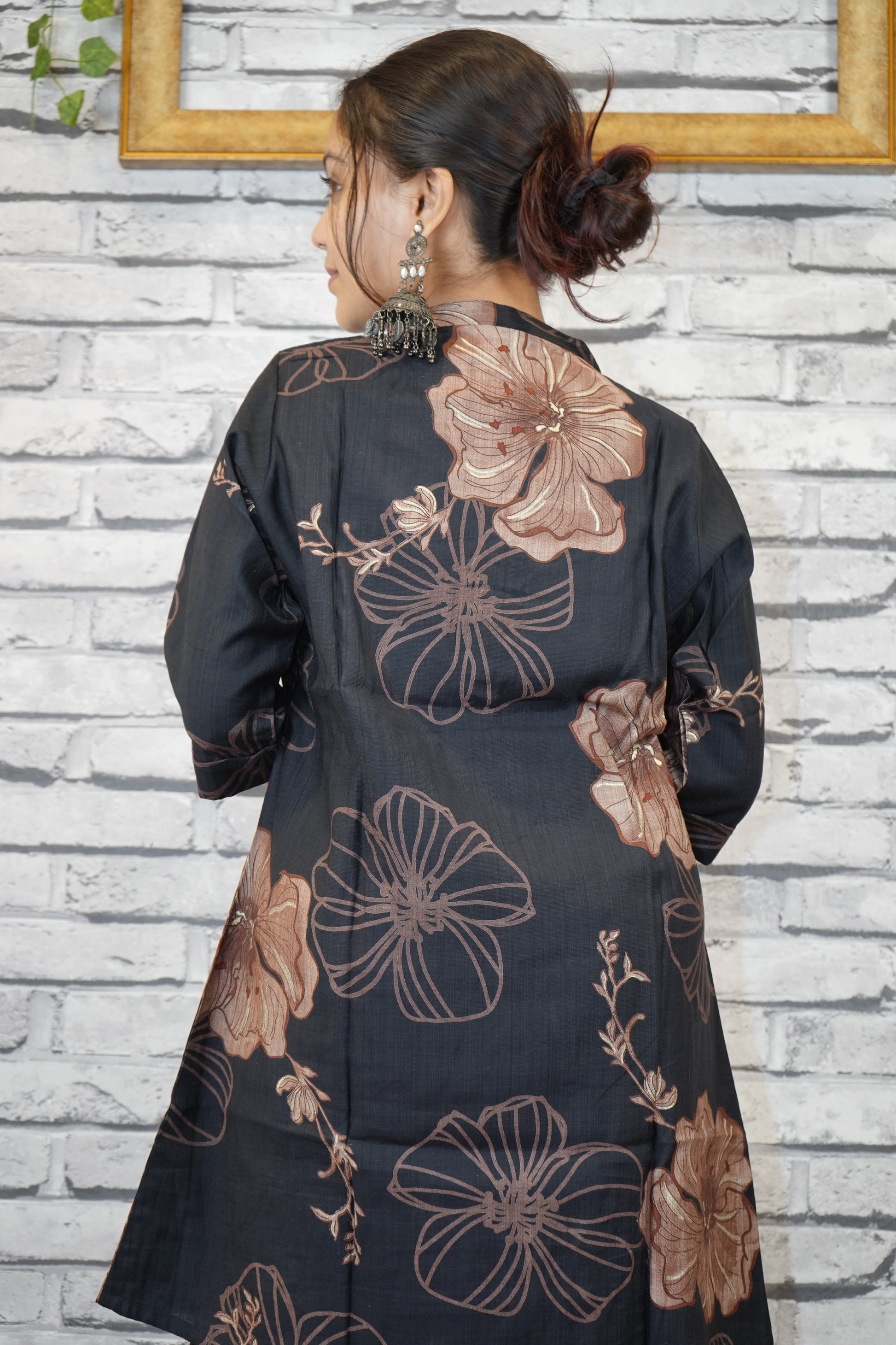 Women's Floral Black Rayon Cotton Cord Set – Kurti & Pant | Casual Ethnic Wear