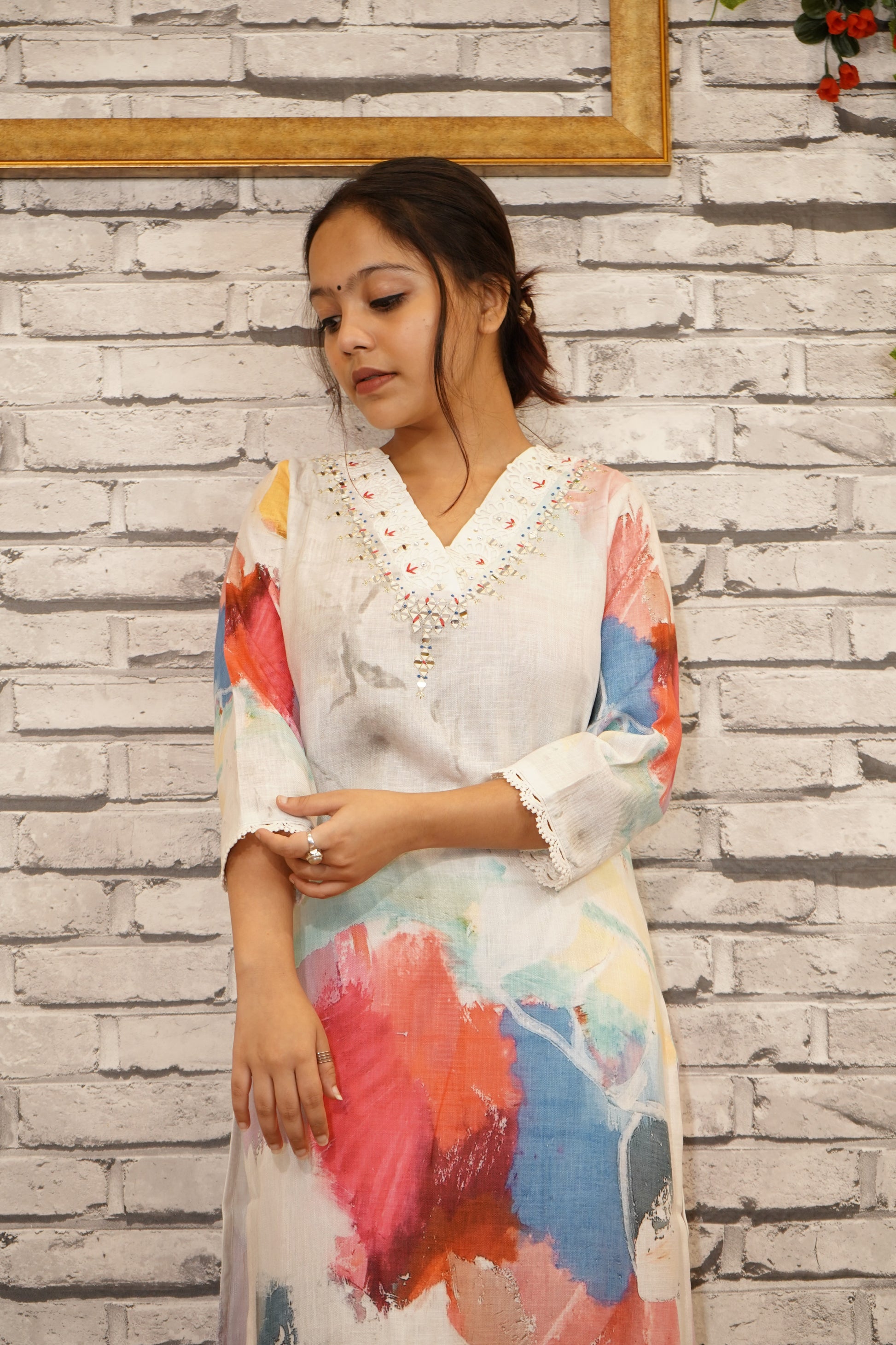 Aqua Blue Pure Cotton Suit Set, Thread Work on Neckline