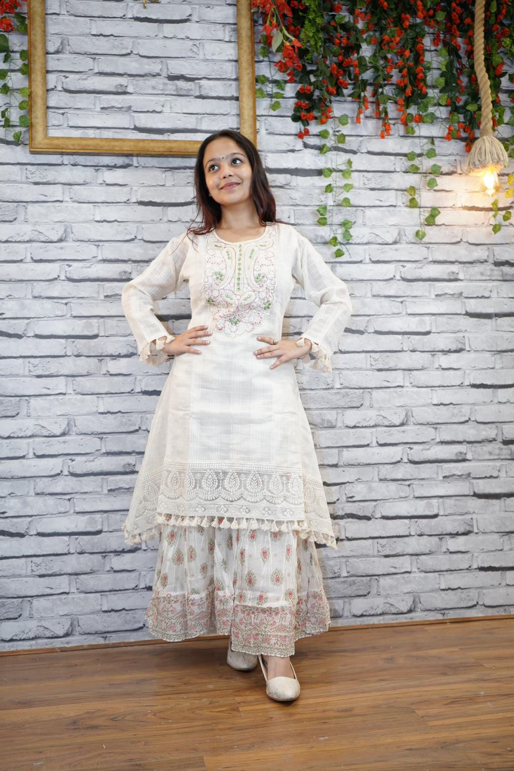 Women's White Linen Kurta Set with Dupatta | Embroidered Ethnic Wear for Festive & Casual Occasions