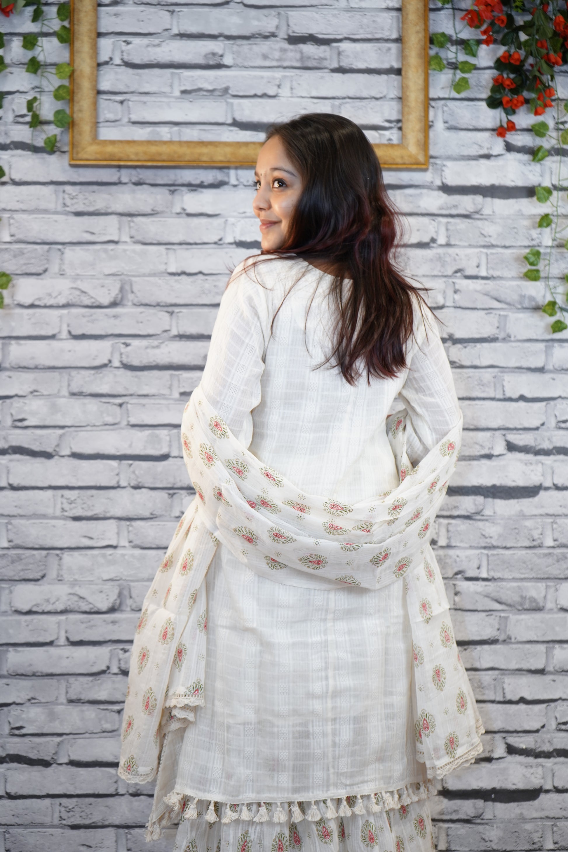 Off-White Festive Cotton Suit Set, 3PC with Handwork