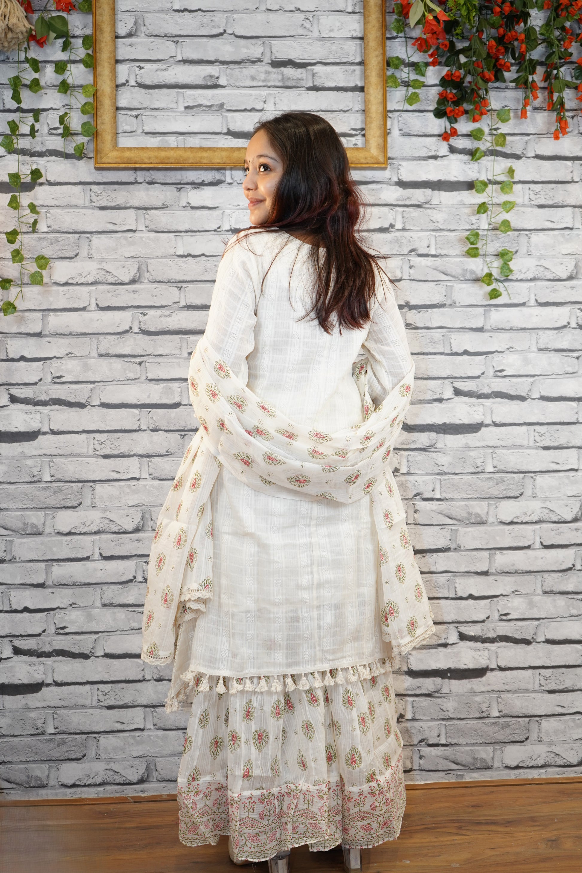 Off-White Festive Cotton Suit Set, 3PC with Handwork