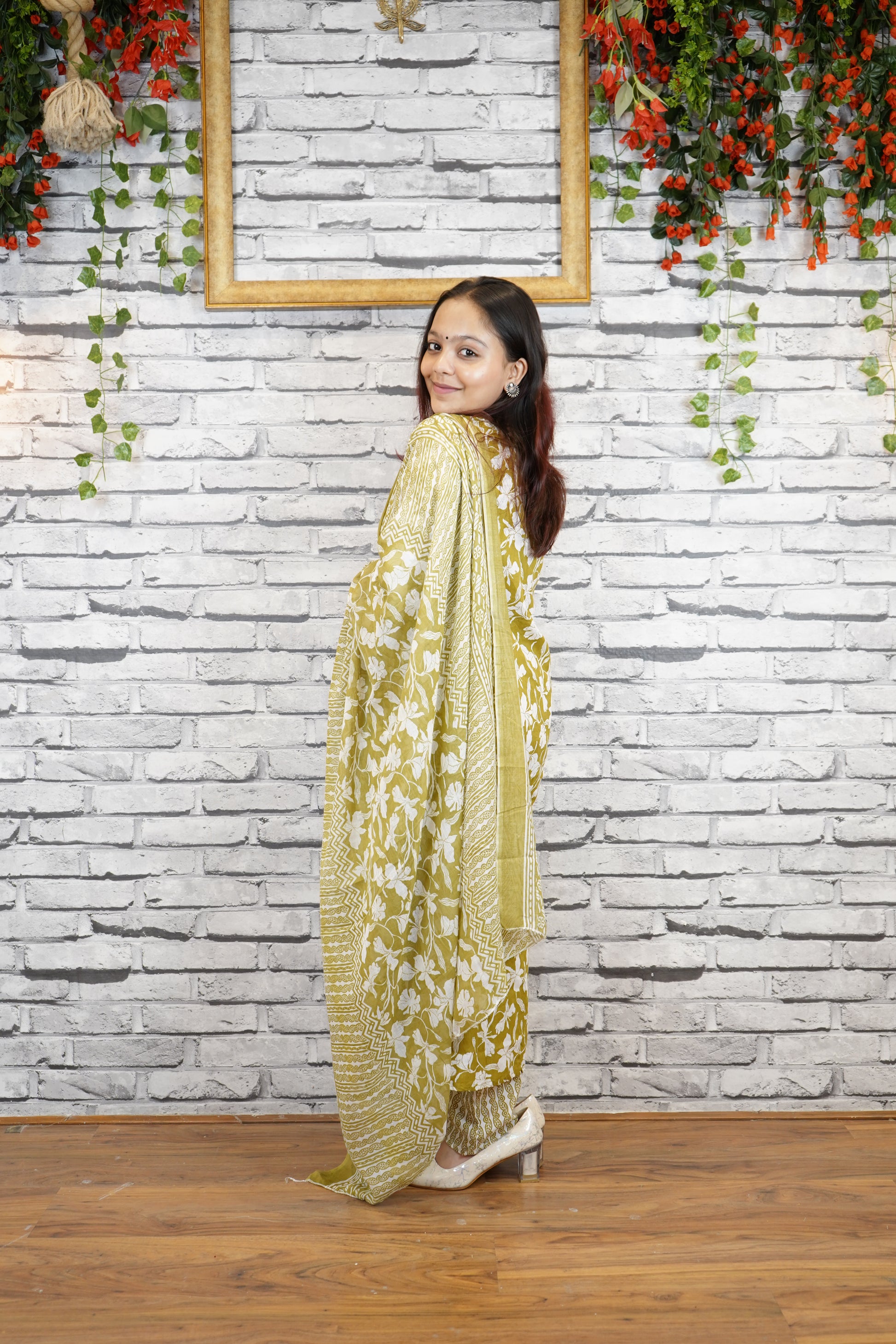 3 Piece Pure Cotton Suit Set with Embroidered Neckline & Dupatta