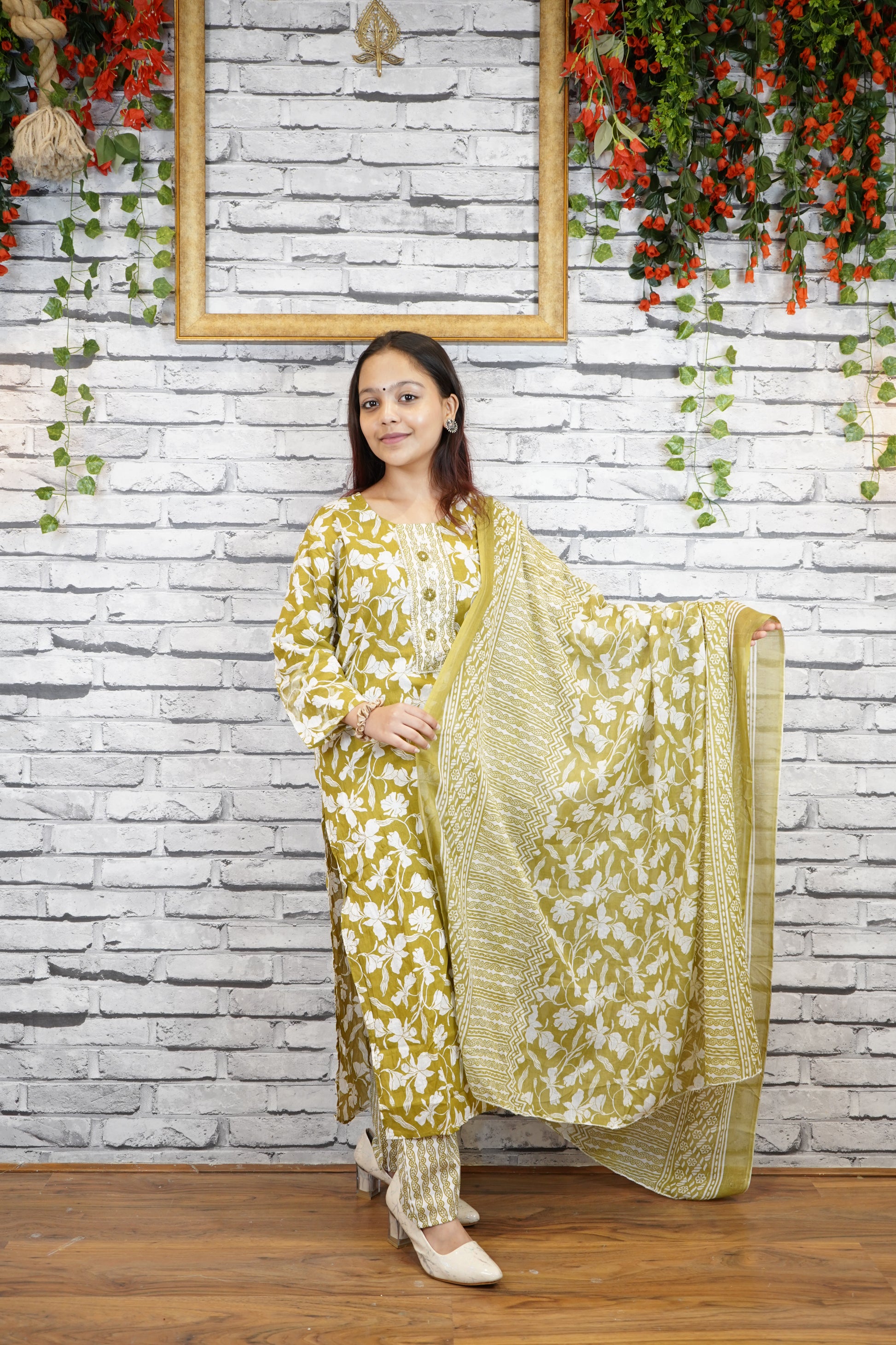 3 Piece Pure Cotton Suit Set with Embroidered Neckline & Dupatta