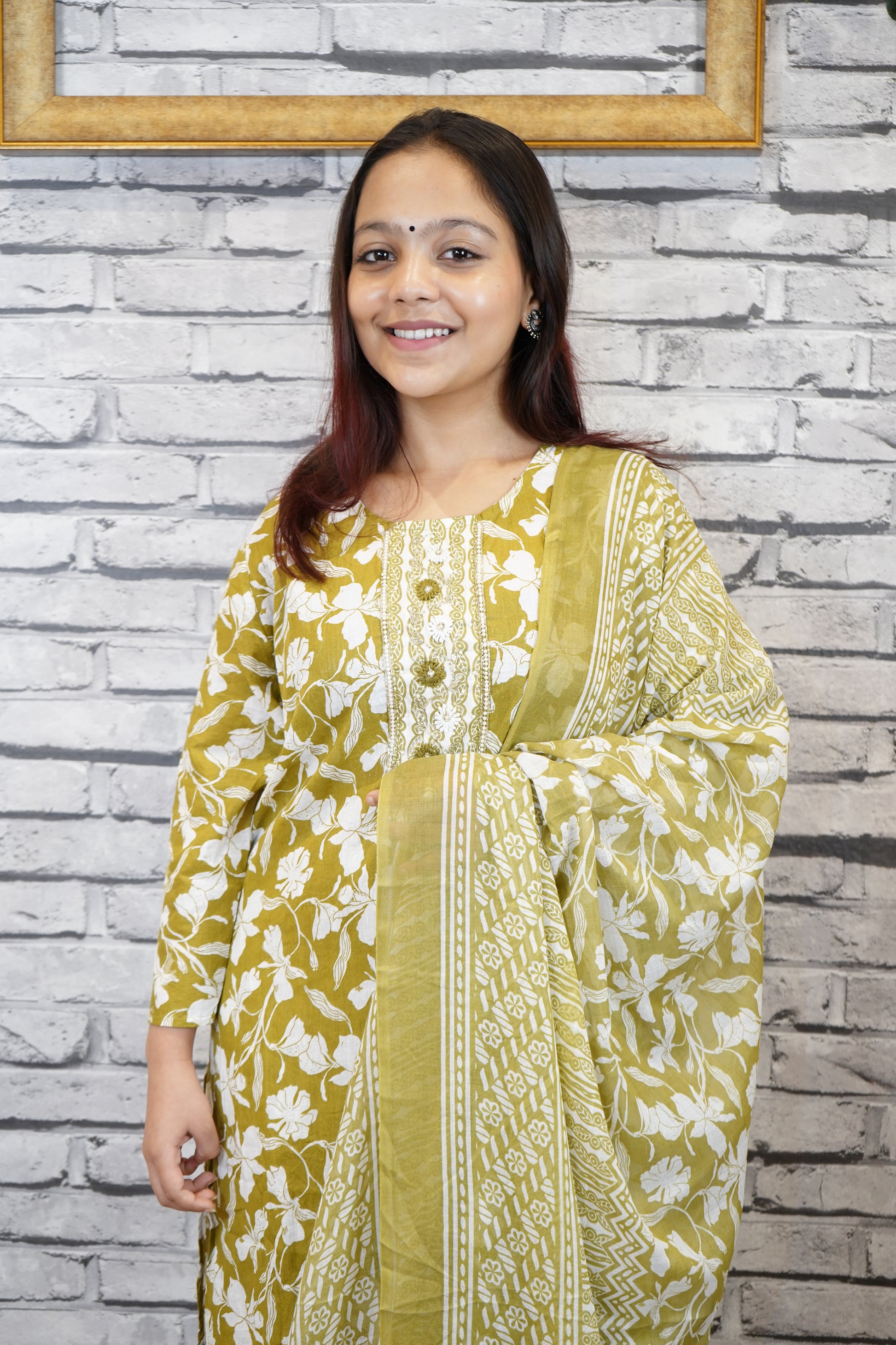 3 Piece Pure Cotton Suit Set with Embroidered Neckline & Dupatta