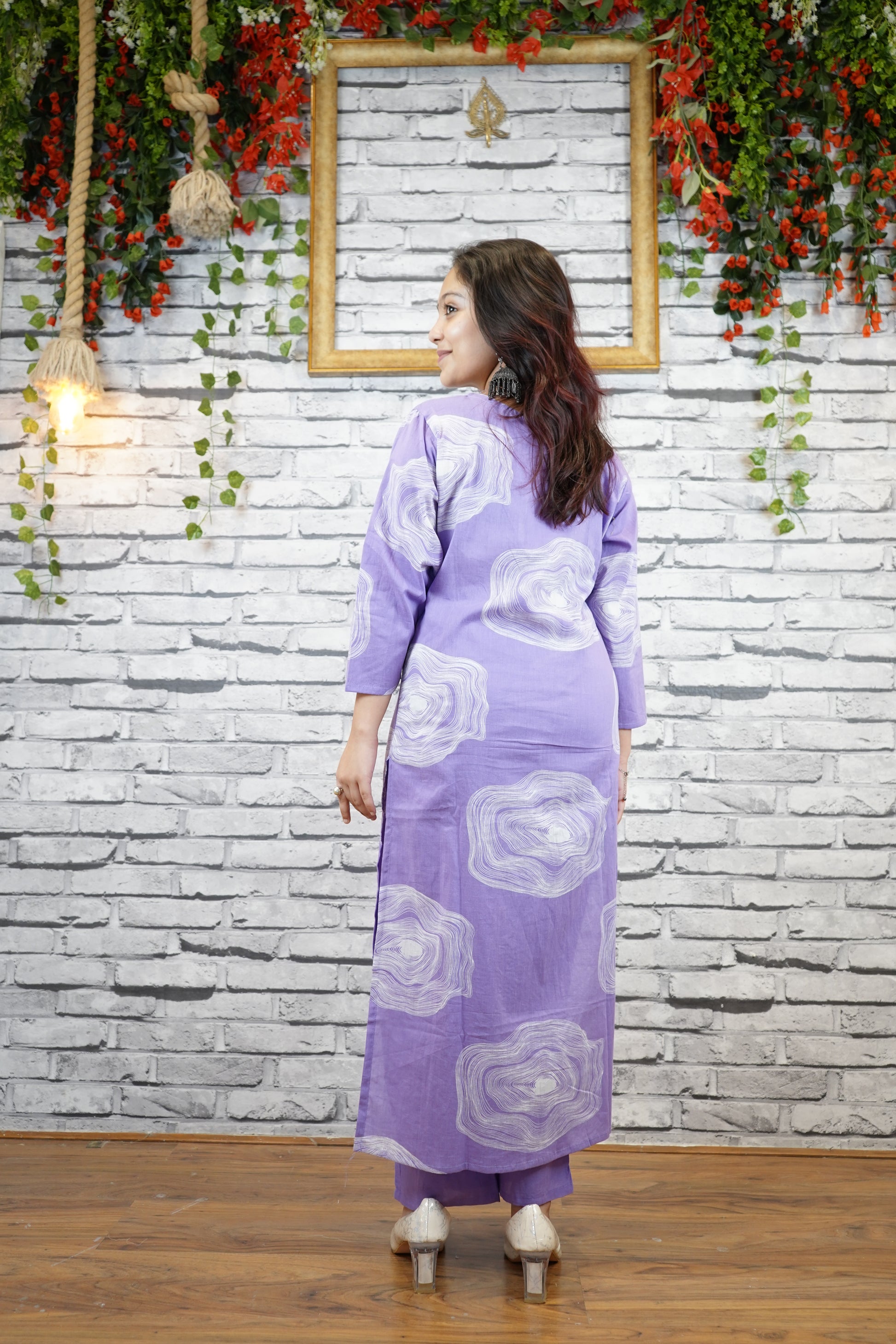 Lavender Printed Cotton Suit Set, Summer Wear for Women