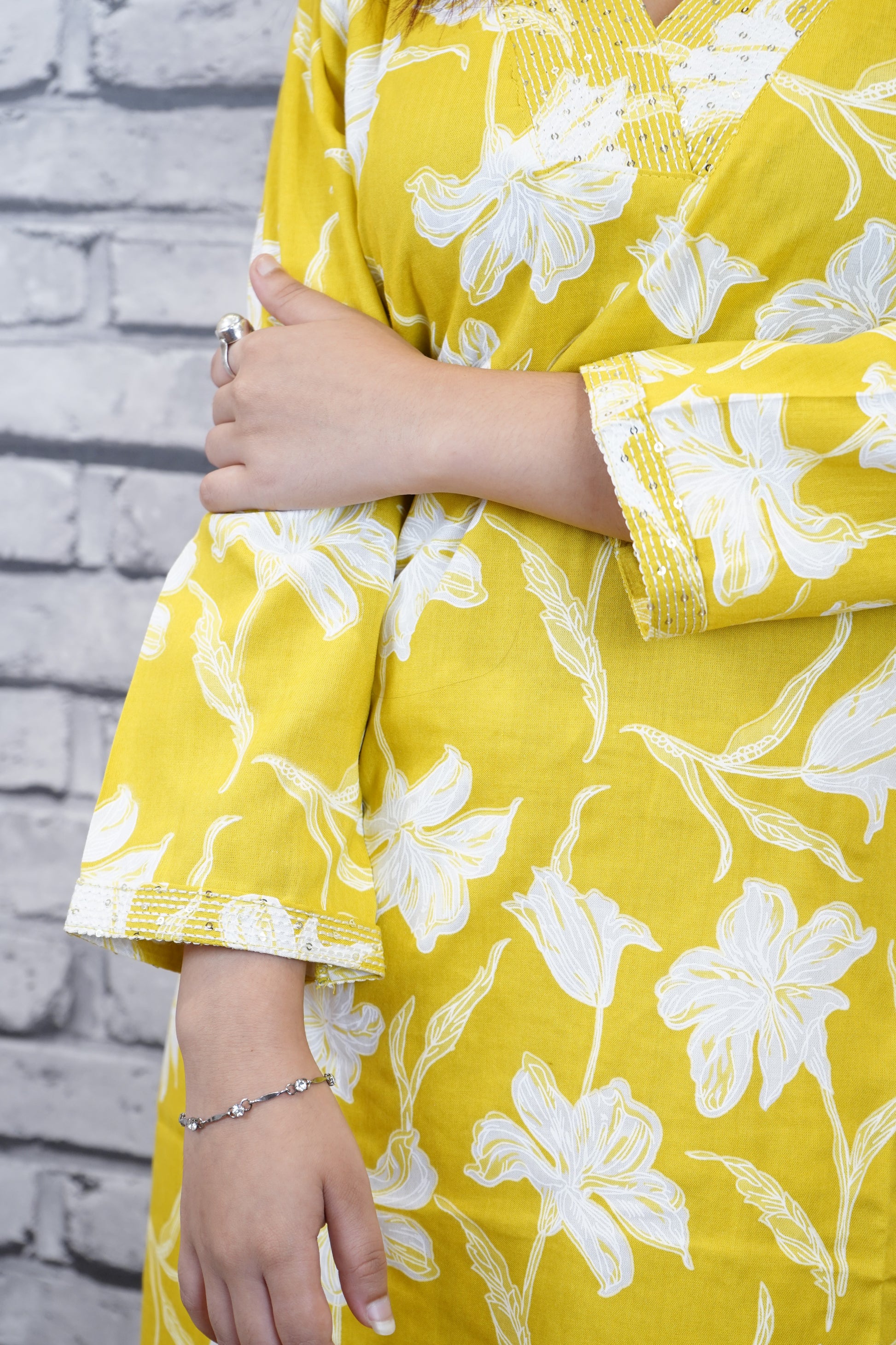 Mustard Yellow Cotton Printed Suit Set, Casual Ethnic Wear
