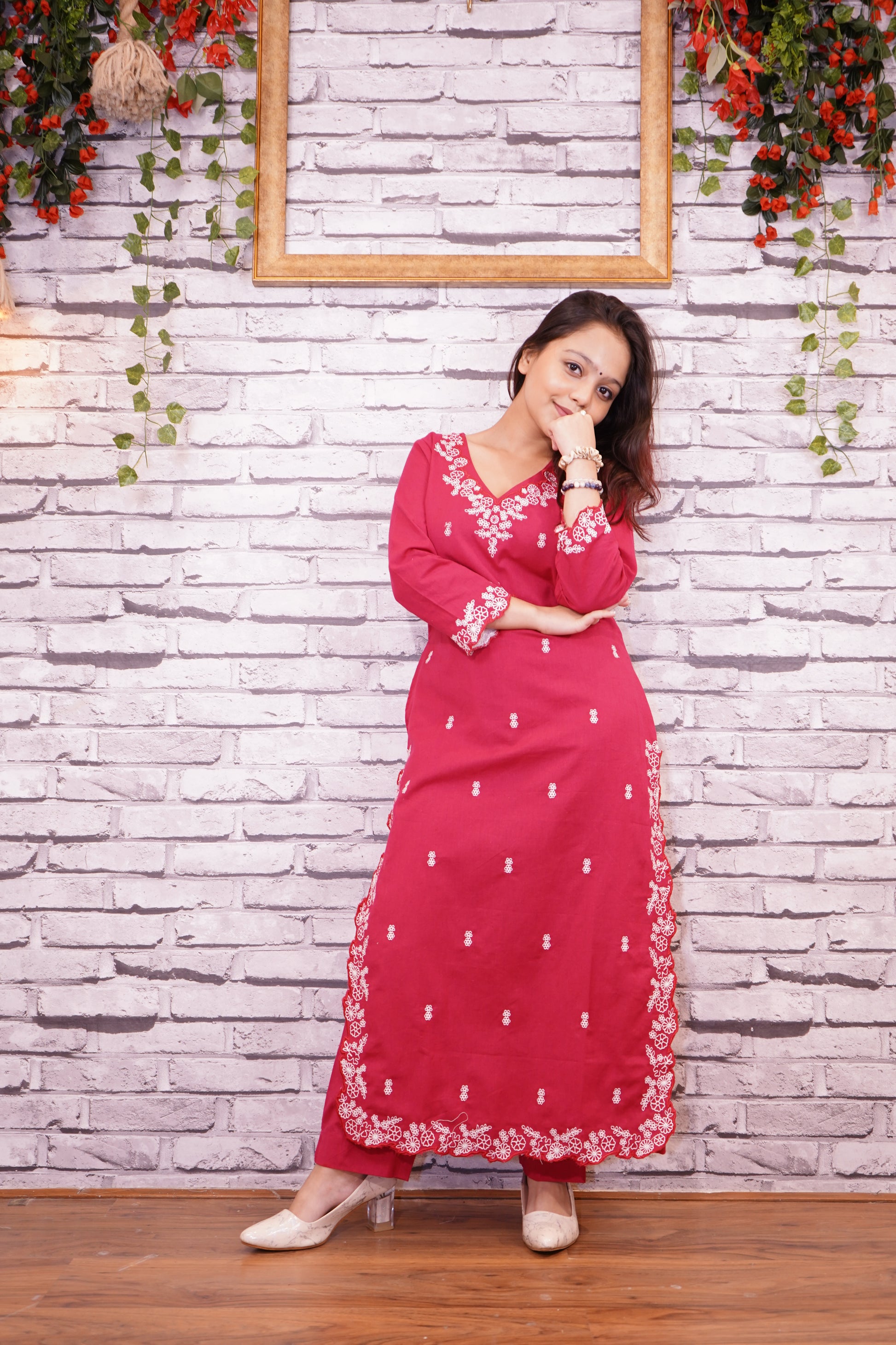 Rani Pink Cotton Suit Set, 2PC with Embroidery