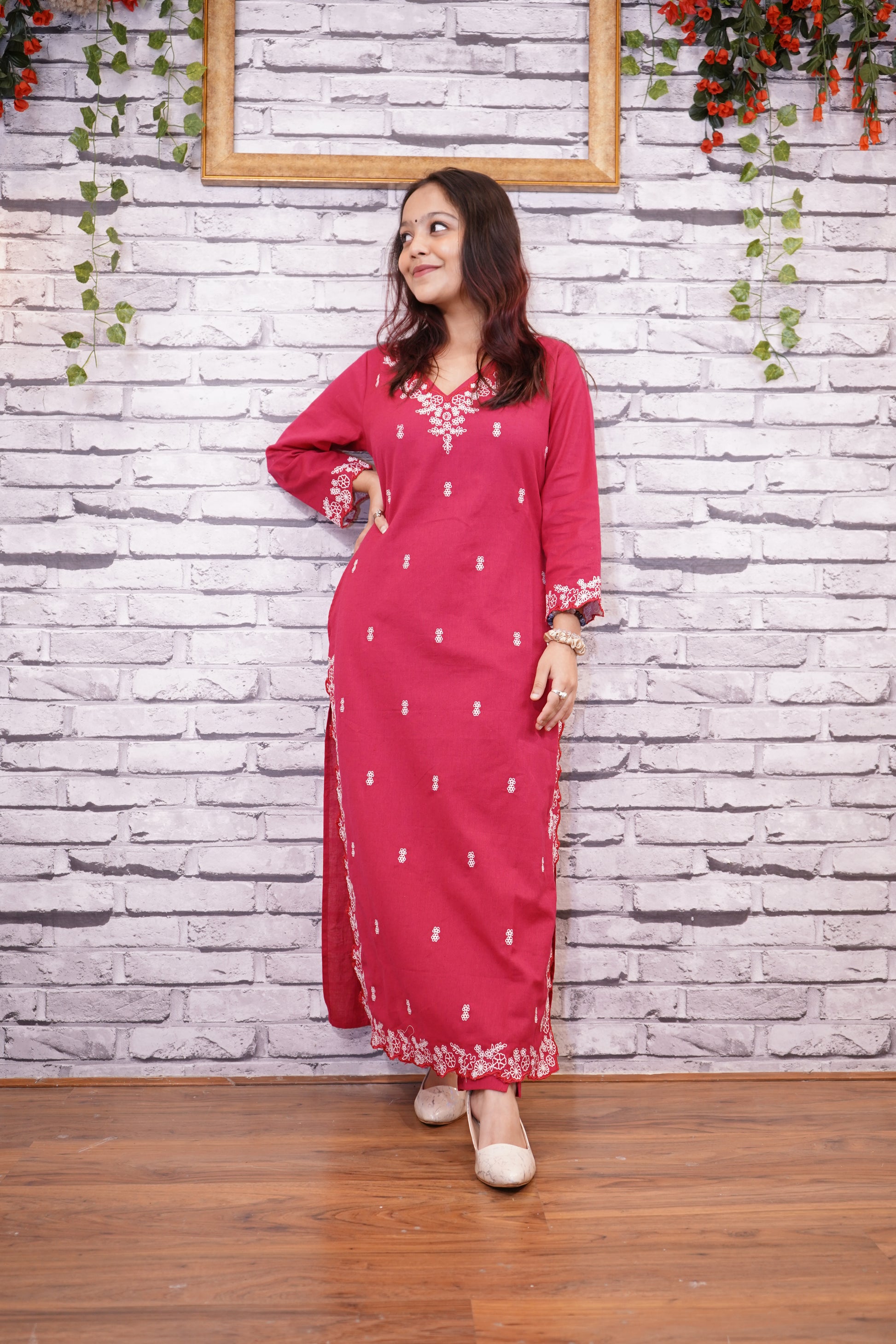 Rani Pink Cotton Suit Set, 2PC with Embroidery
