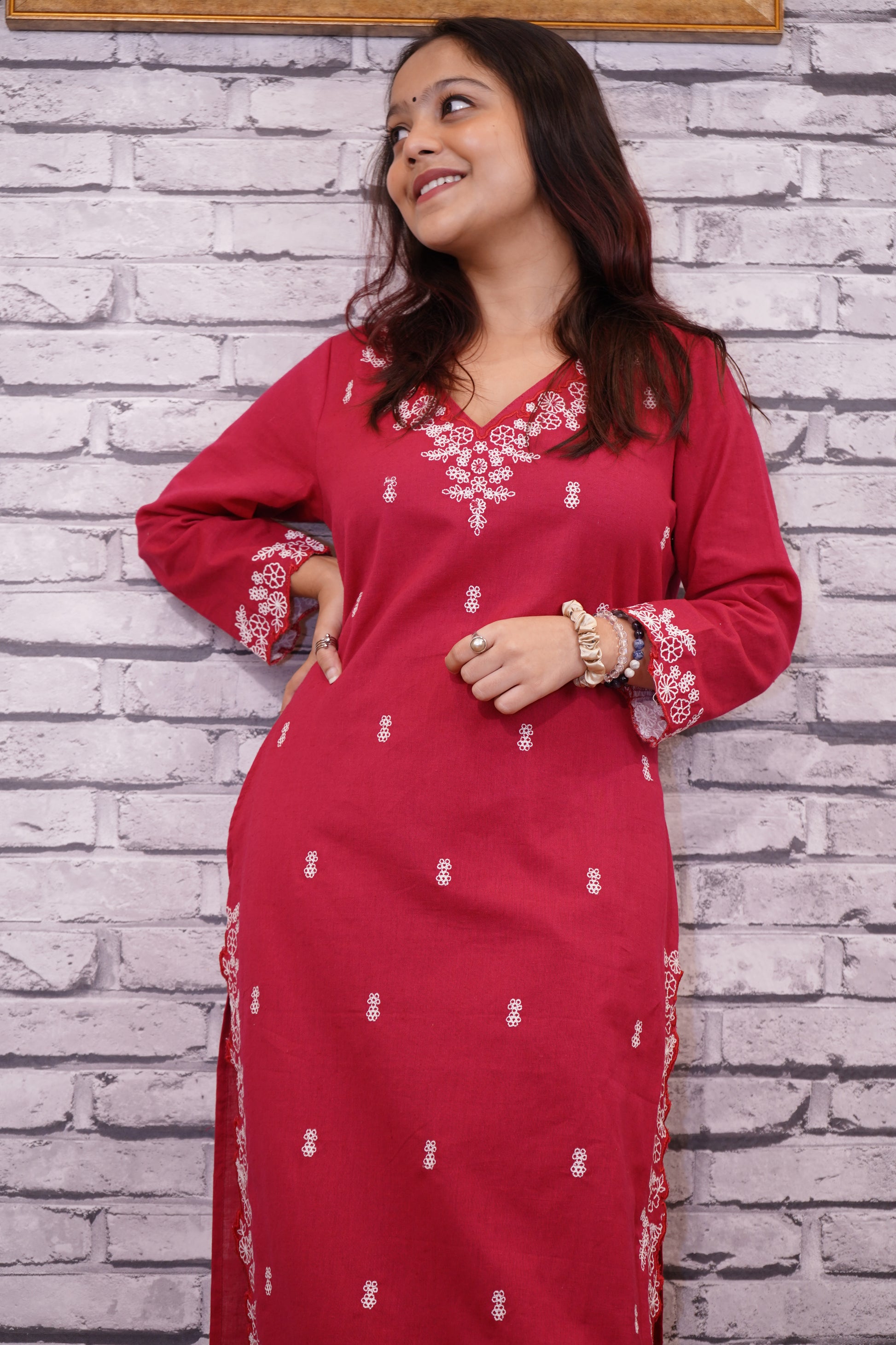 Rani Pink Cotton Suit Set, 2PC with Embroidery