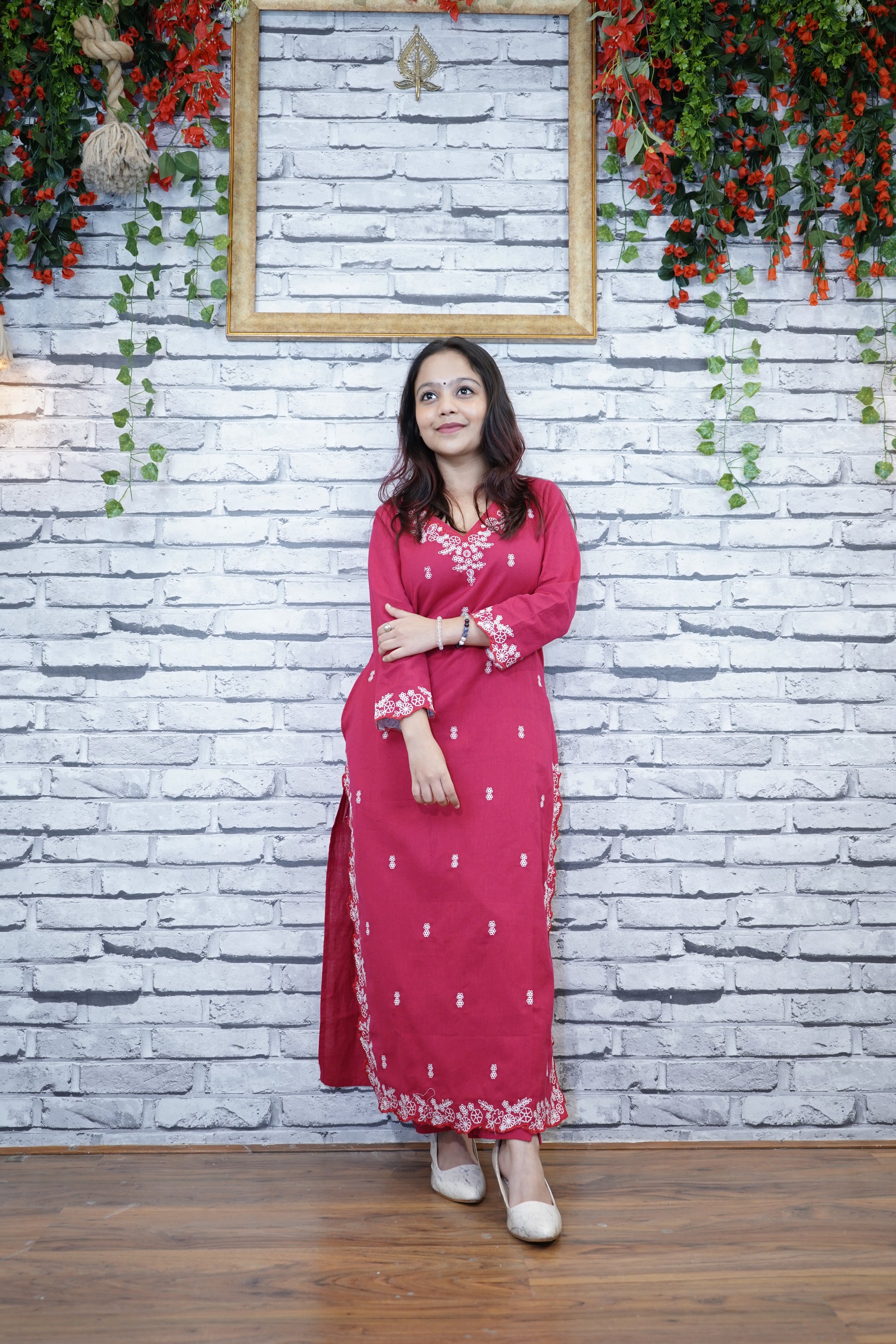 Rani Pink Cotton Suit Set, 2PC with Embroidery