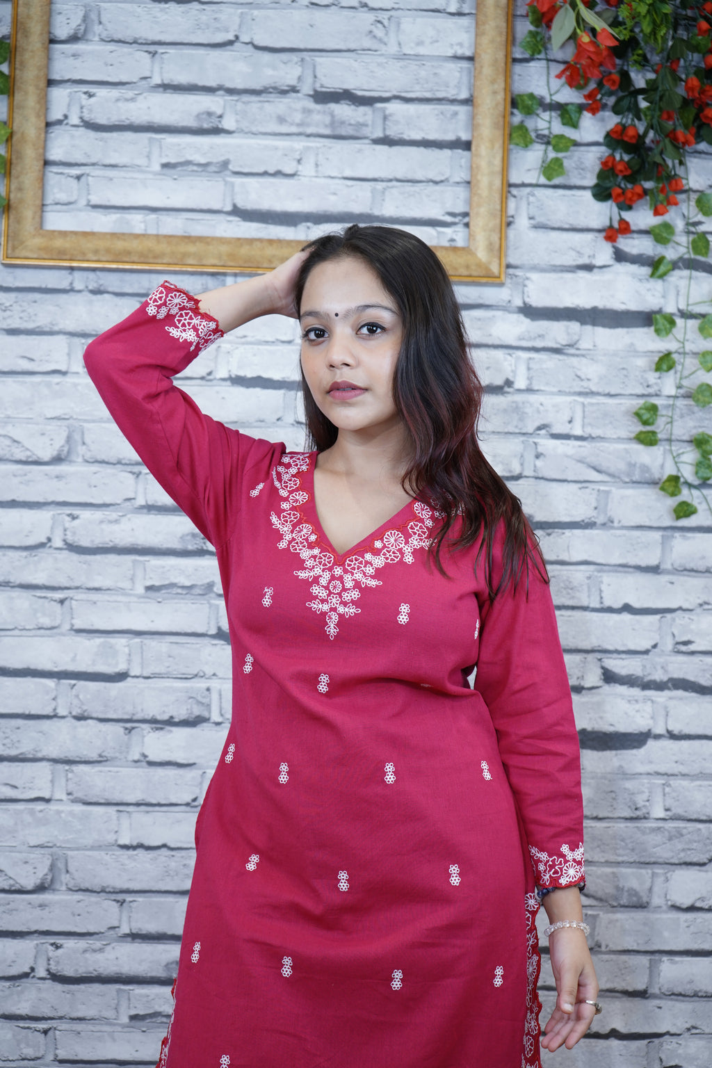 Rani Pink Cotton Suit Set, 2PC with Embroidery