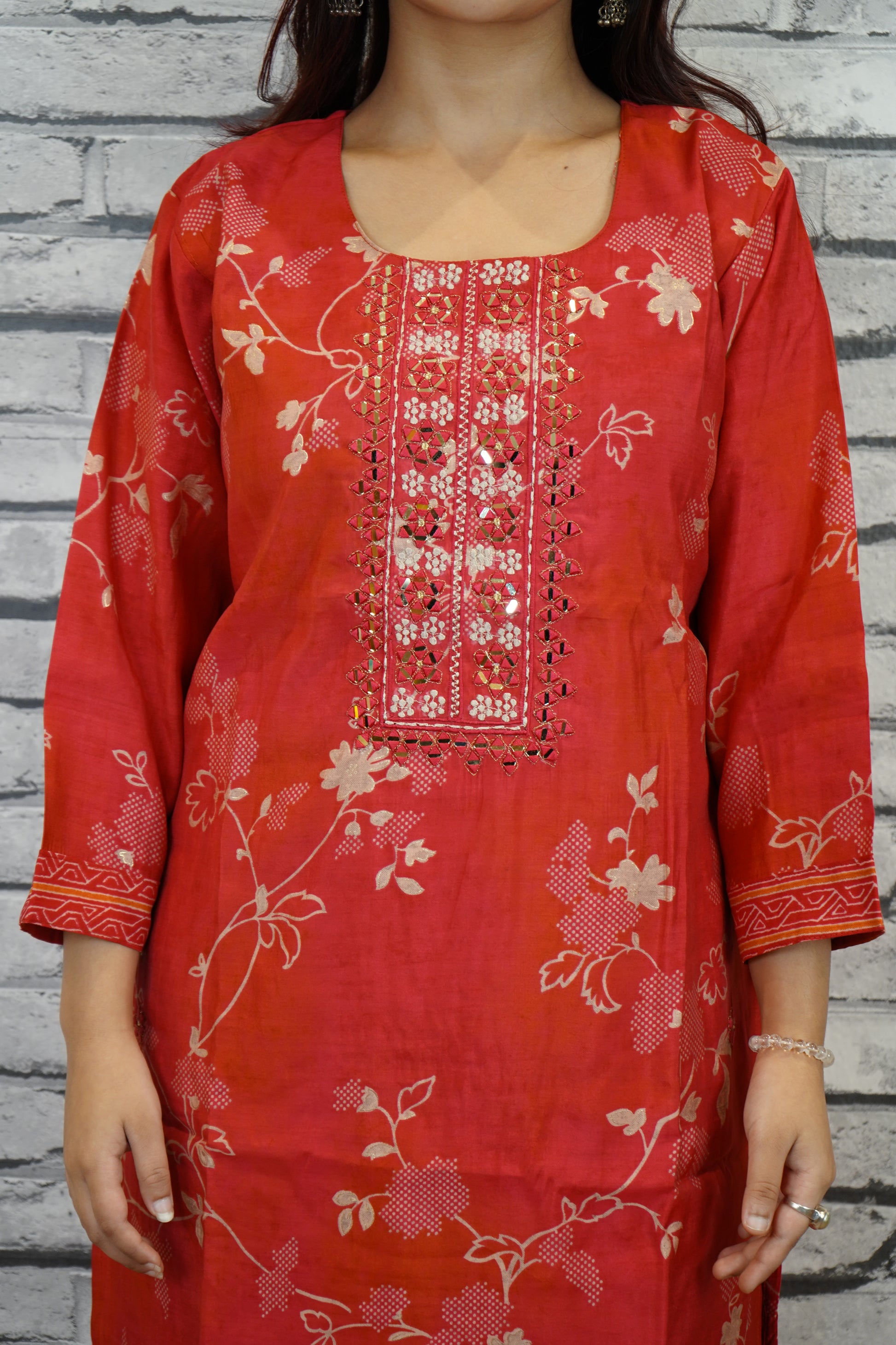 Heavy Rayon Cotton 3 Piece Suit Set with Embellished Neck | Elegant Occasion Wear