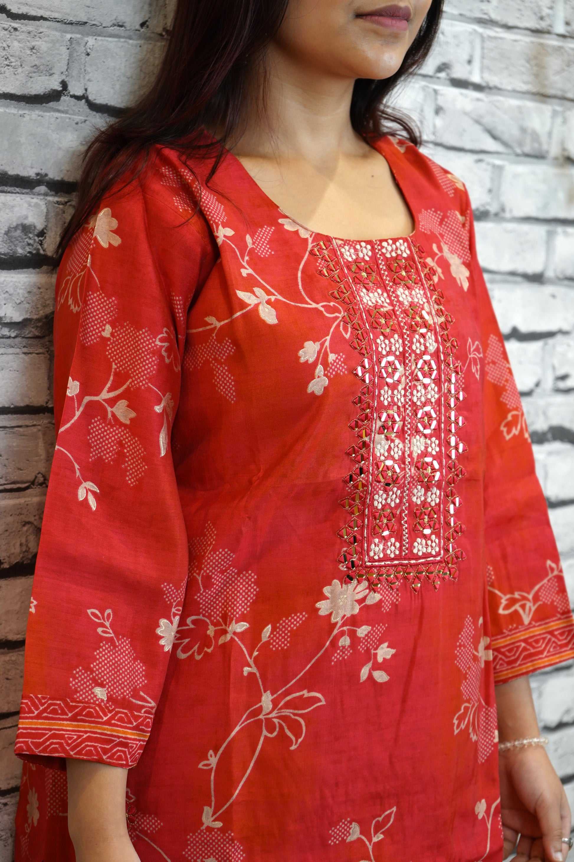 Heavy Rayon Cotton 3 Piece Suit Set with Embellished Neck | Elegant Occasion Wear