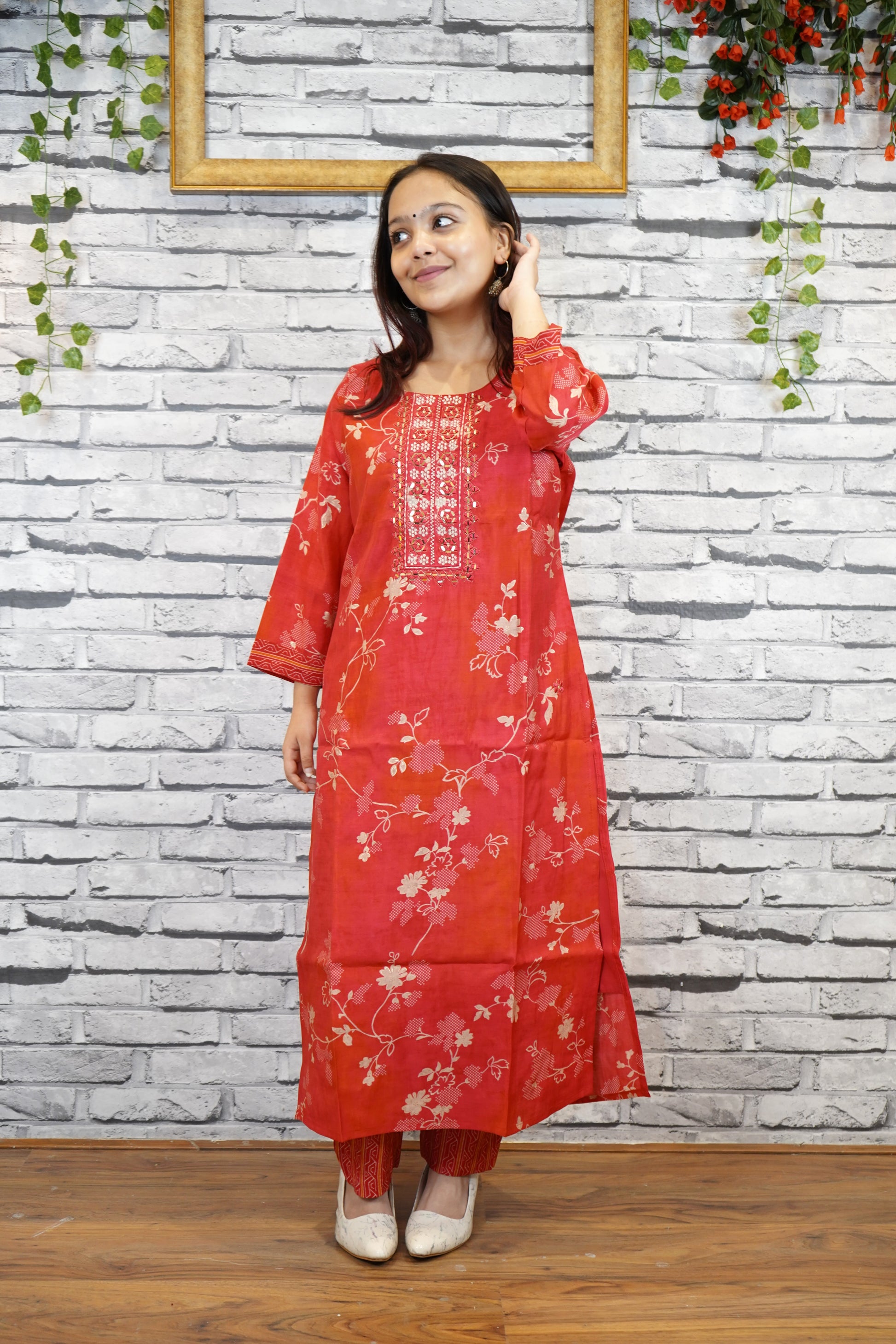 Heavy Rayon Cotton 3 Piece Suit Set with Embellished Neck | Elegant Occasion Wear