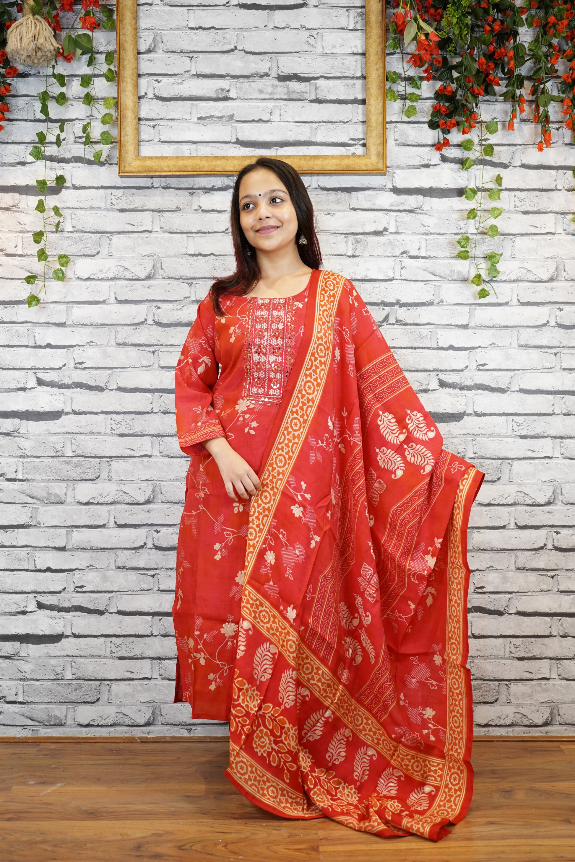 Heavy Rayon Cotton 3 Piece Suit Set with Embellished Neck | Elegant Occasion Wear