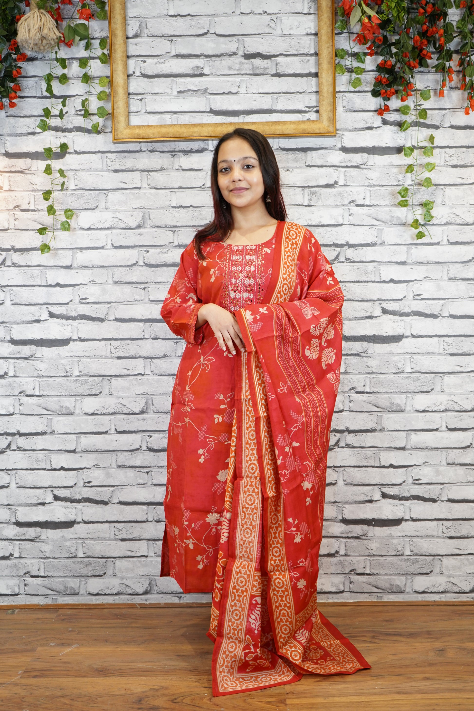 Heavy Rayon Cotton 3 Piece Suit Set with Embellished Neck | Elegant Occasion Wear