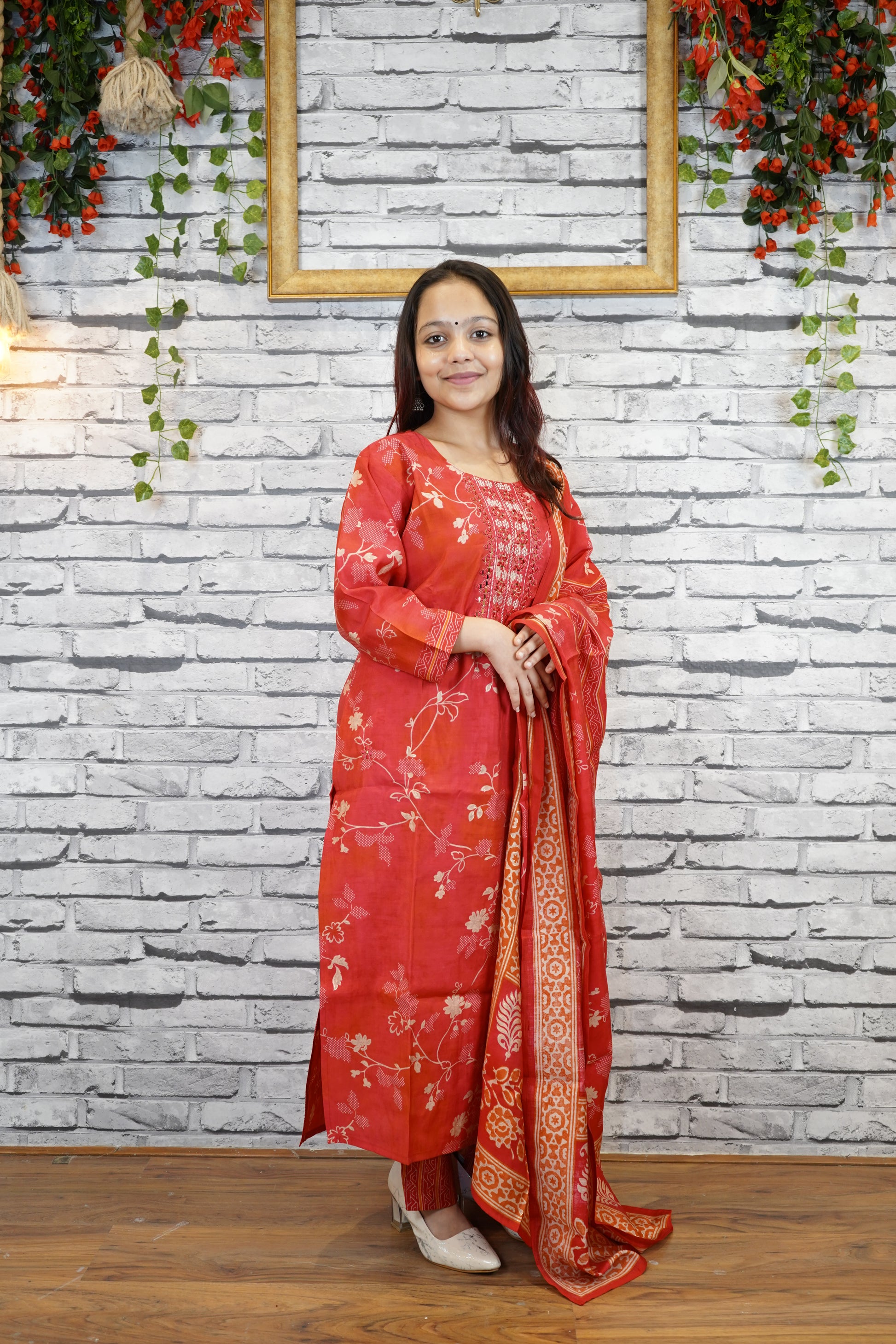 Heavy Rayon Cotton 3 Piece Suit Set with Embellished Neck | Elegant Occasion Wear