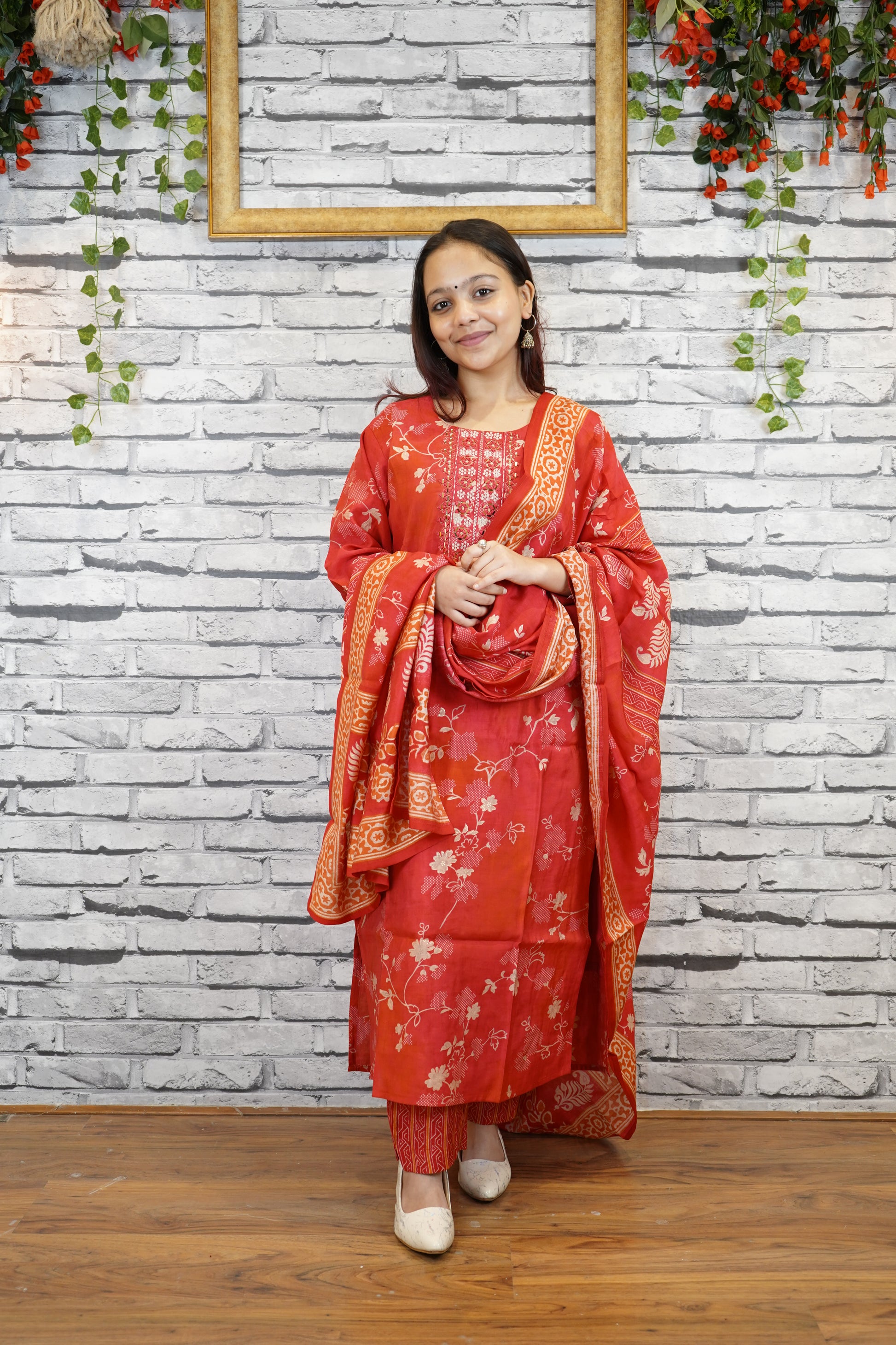 Heavy Rayon Cotton 3 Piece Suit Set with Embellished Neck | Elegant Occasion Wear